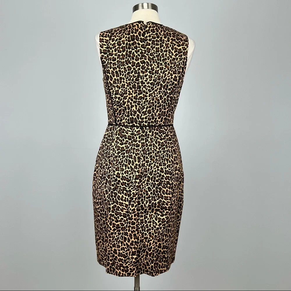 J Crew Womens Leopard Print Sleeveless Sheath Dress Bi Stretch Cotton size 8